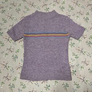 Wool Blend Mock Neck Sweater Knit Short Sleeve Purple XS / S Coquette Preppy
